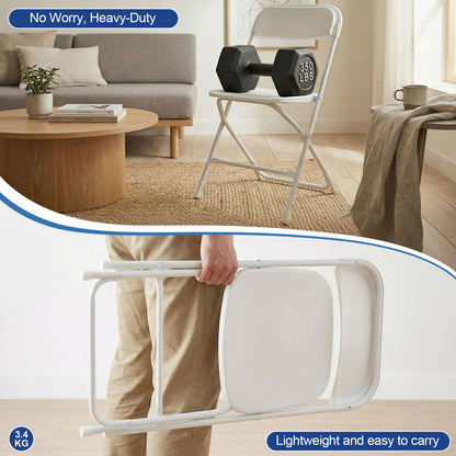 EDWINENE White Foldable Plastic Chairs Set of 20 Portable Folding Chair Stackable 350lb Capacity Sturdy Seats for Parties Events Wedding Banquet Garden Patio Kitchen Dining Indoor Outdoor Use