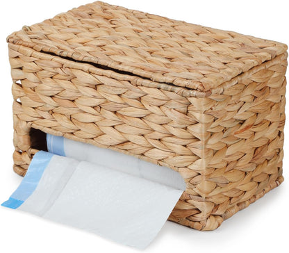 Countertop YANGQIHOME Trash Bag Dispenser with Lid, Water Hyacinth Plastic Bag Holder & Grocery Bag Holder for Kitchen