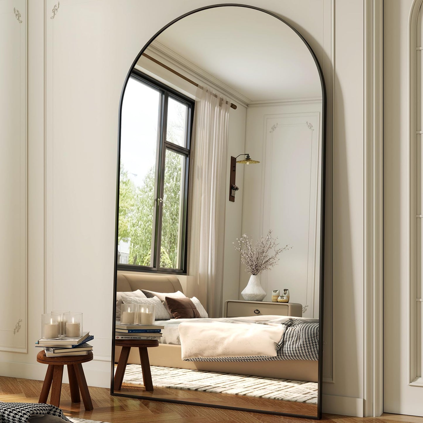 XRAMFY 86"x40" Arched Full Length Mirror Floor Mirrors with Aluminum Alloy Frame Free-Standing Wall Mounted Floor Mirrors or Large Dressing Mirror, Black Mirror Full Length