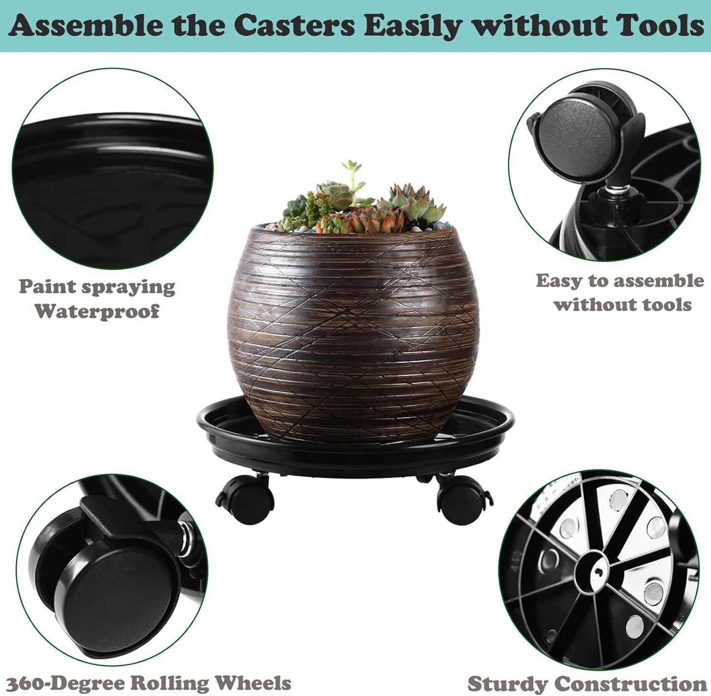 5 Packs 11.8" Plant Caddy With Wheels Plastic Rolling Stands Heavy-Duty Dolly With Casters Indoor Outdoor Wheeled