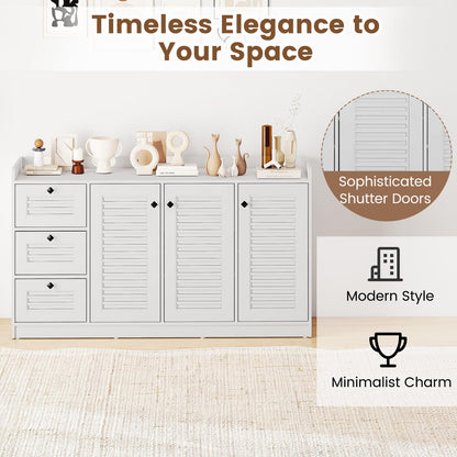 Giantex 63'' Buffet Cabinet with Storage, Modern Sideboard Cabinet with 3 Doors & 3 Pull-Out Drawers, Large Kitchen Console Table with Anti-Tipping Devices for Living Room, Dining Room, White