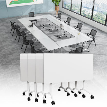 rzoizwko Modular Folding Conference Room Tables with Wheels, Flip Top Training Table System for Office & Classroom, Mobile Joinable Meeting Desks for Seminar & Collaboration Spaces