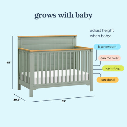 Davinci Shea 4-in-1 Convertible Crib in Light Sage and Honey, Greenguard Gold and FSC® Certified