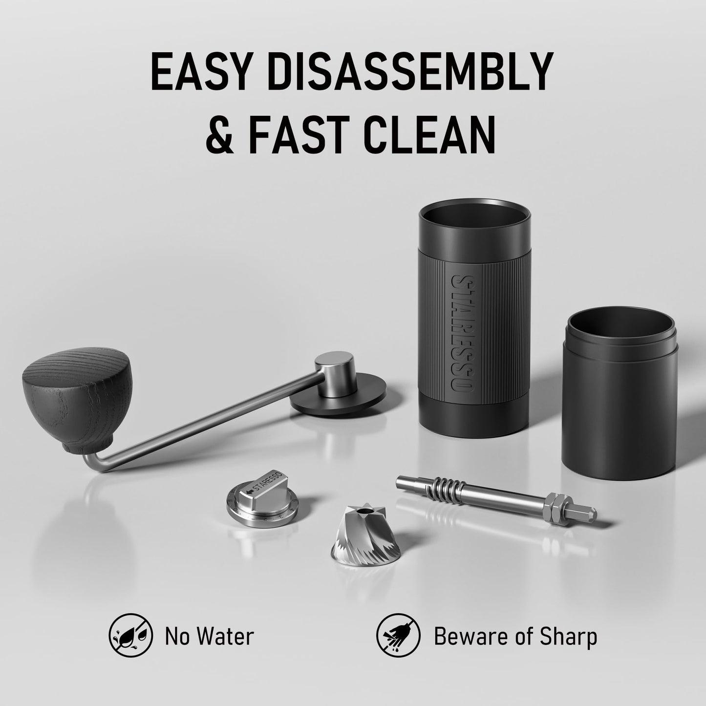 STARESSO D6 PLUS Portable Manual Coffee Grinder with Numerical Adjustable Setting, Stainless Steel Conical Burr for Consistent Grind, Easy to Use for Espresso, French Press, Pour Over, Cold Brew