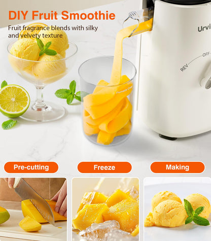 Juicer Machines, 2-in-1 Cold Press Juicer for Juice & Sorbet, suit for Vegetable and Fruit with 5-Inch Wide Chute, Powerful Masticating/High-Yield High Nutrients/Rev Mode/Easier Clean (White)