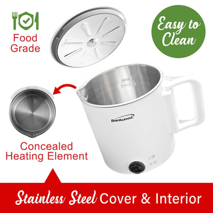 Brentwood KT-1504W 27oz Electric Travel Kettle & Hot Pot, Collapsible, Cool Touch Double Wall Stainless Steel Construction, Cordless with 360° Base, Auto Shut Off, Boil Dry Protection (White)