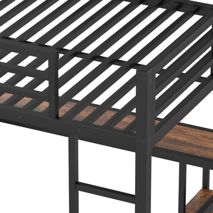 Bellemave Queen Size Loft Bed with Desk and Storage Shelves, Queen Loft Bed with Wardrobe and Hanging Rod, Game Loft Beds with Guardrail, Heavy Duty Loft Beds for Adults, Teens, Black Woodgrain