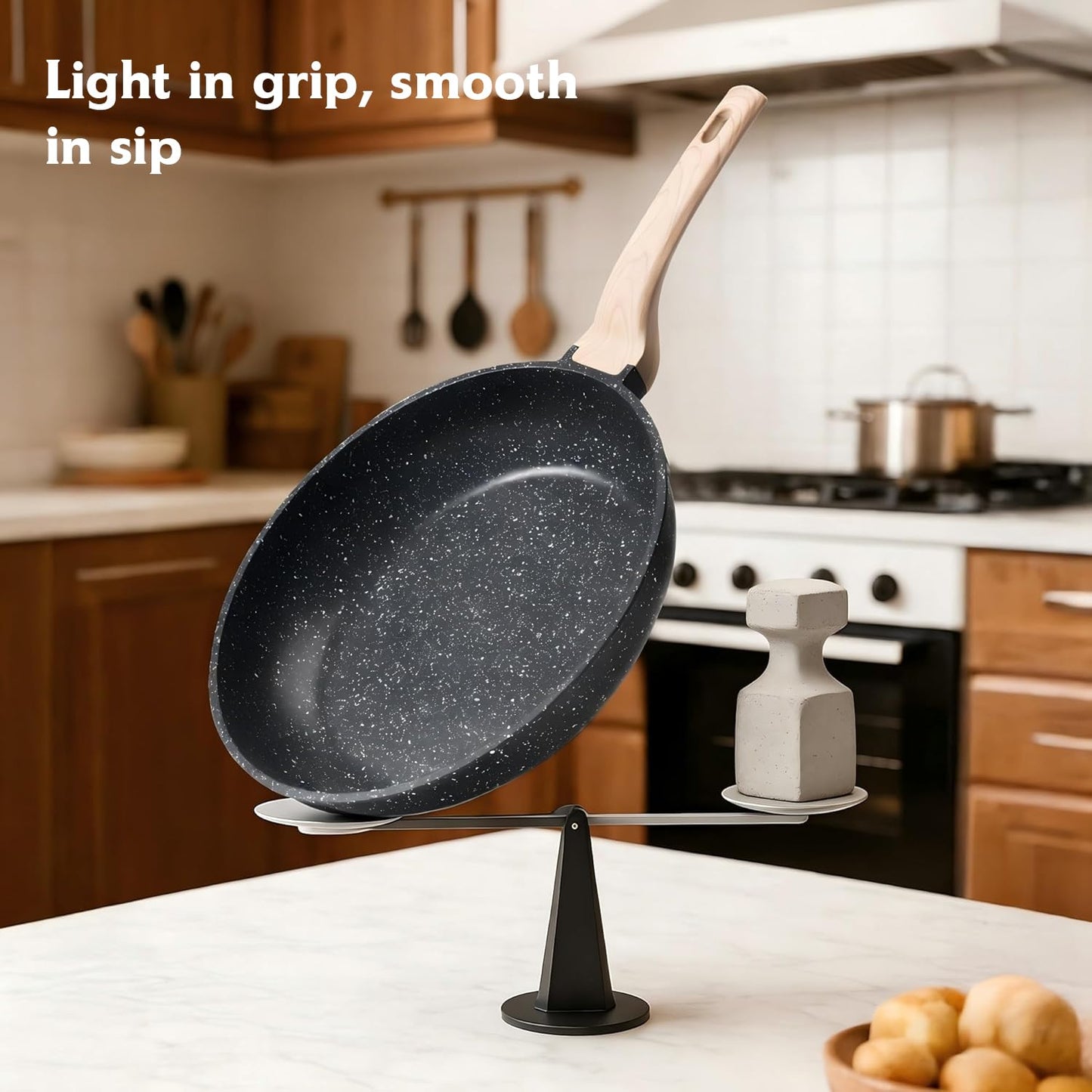 Roomena 8 inch Nonstick Frying Pan Skillet, Non Stick Granite Fry Pans, Omelette Pan, Egg Frying Pan with Heat-Resistant Handle, Requires Installation, PFOA Free Chef's Pan, Induction Compatible