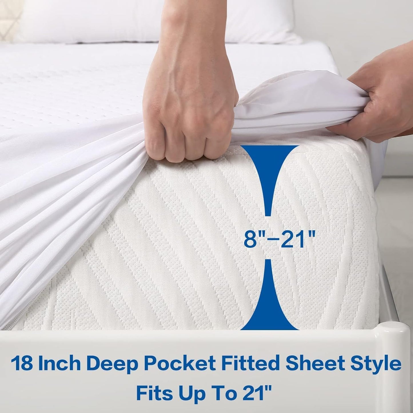 MERITLIFE Premium Waterproof Twin XL Mattress Protector | Noiseless Cooling Bed Cover | Soft Washable (White, Twin XL)