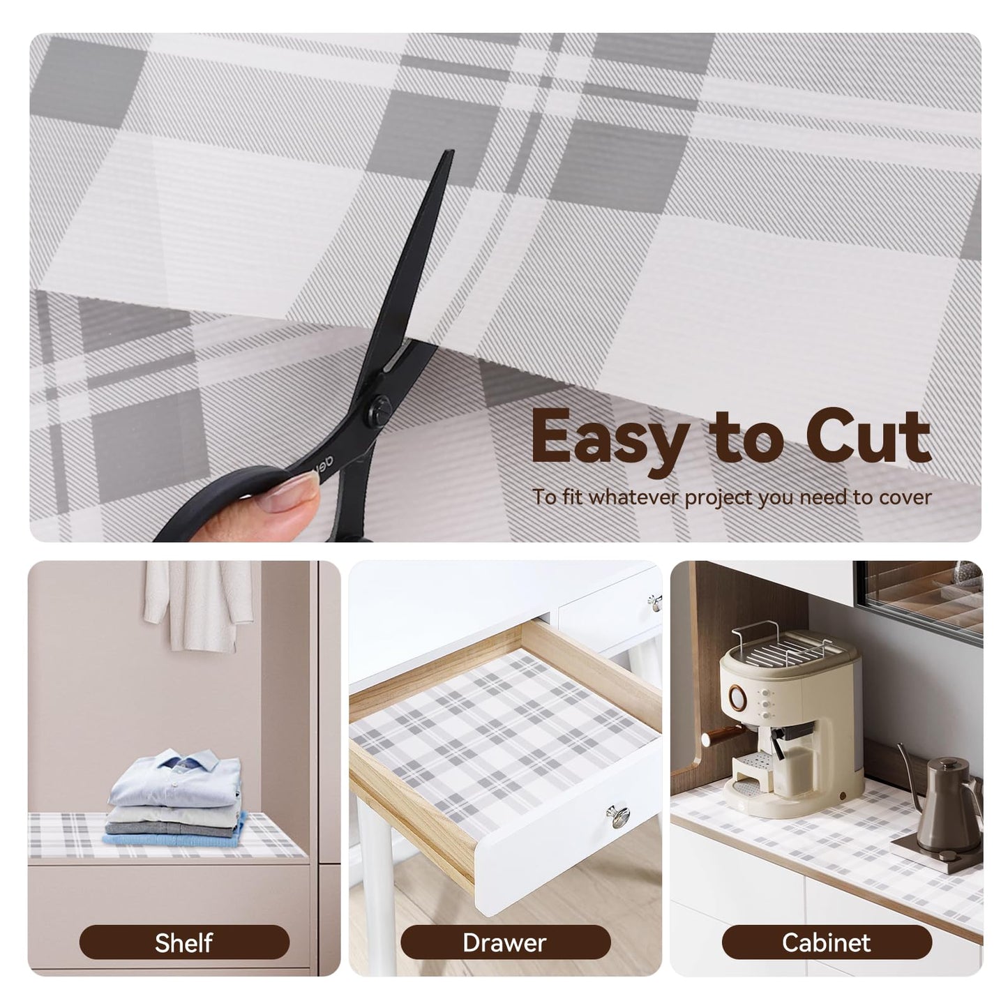 Drawer Shelf Liner for Kitchen Cabinets, Non Adhesive Slip Resistant Shelf Paper Easy to Clean, Strong Grip Thickened Waterproof Washable Mats for Pantry Shelves Cupboard Dresser (Grey, 17.5in x 30FT)