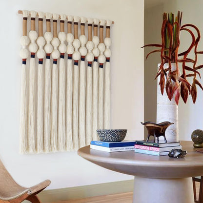 Flber Macrame Wall Hanging Boho Wall Art Handmade Spherical Knot Design with Tassel Fringe, Boho Decor for Bedroom Living Room, for Home Decoration 27" W x 33" L