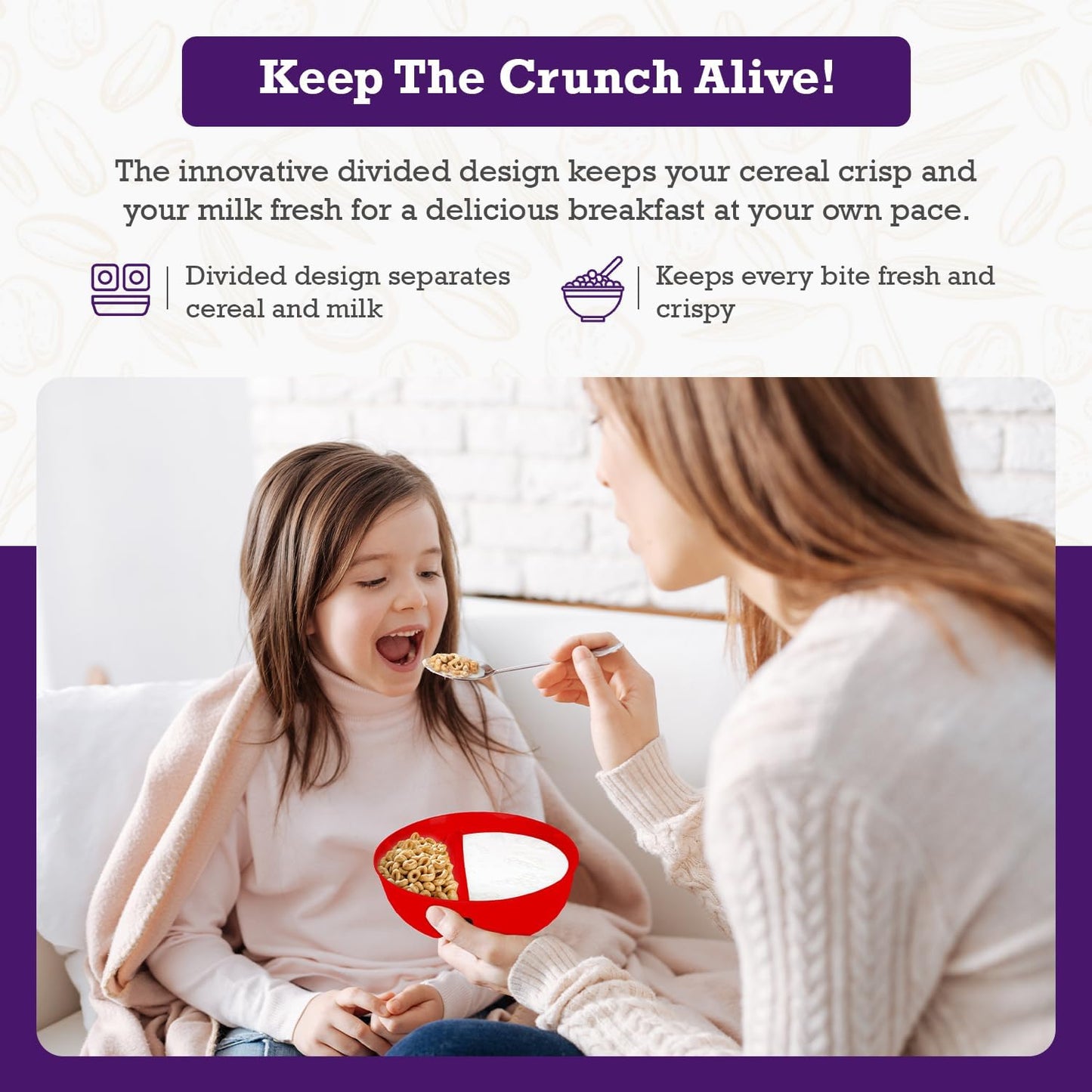 Just Solutions Crunch Anti-Soggy Cereal Bowl - Keeps Cereal Fresh & Crunchy, BPA Free, Microwave Safe, Red