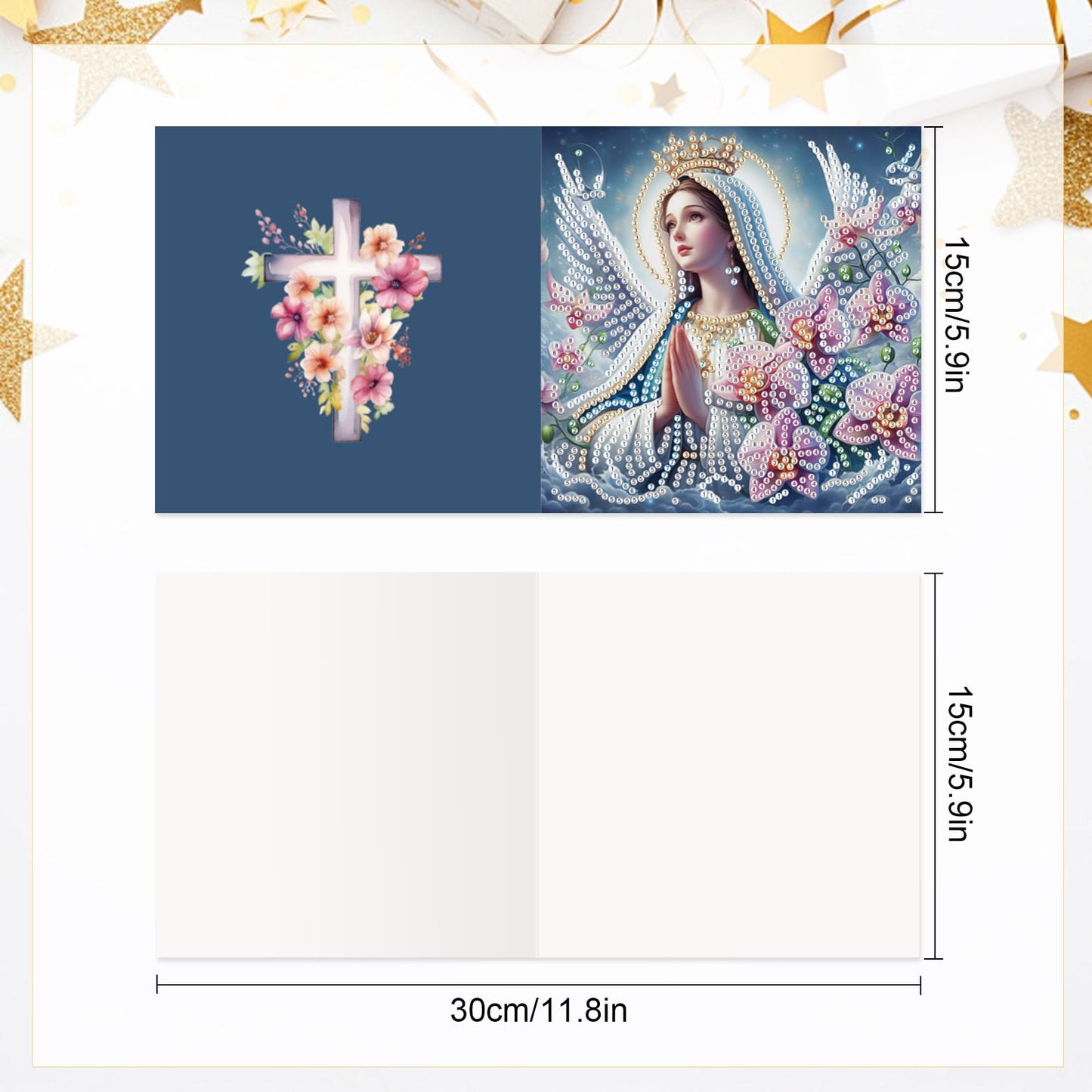 6 Pcs 5D Rhinestone Painting Greeting Cards Kits, Handmade Diamond Art Greeting Cards with Envelopes Holographic Laser Effect DIY Diamond Art Crafts Birthday Cards for Festival Celebrations (Religion)