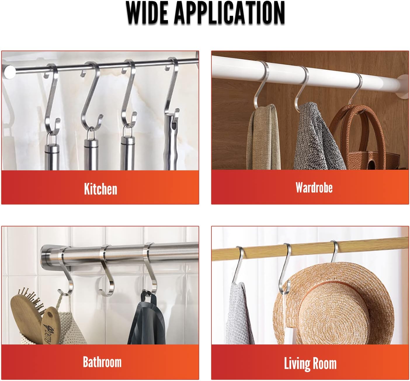 MroMax 304 Stainless Steel S Hooks, 80mm/3.15" Silver S Shaped Hook Hangers for Kitchen Bathroom Bedroom Storage Room