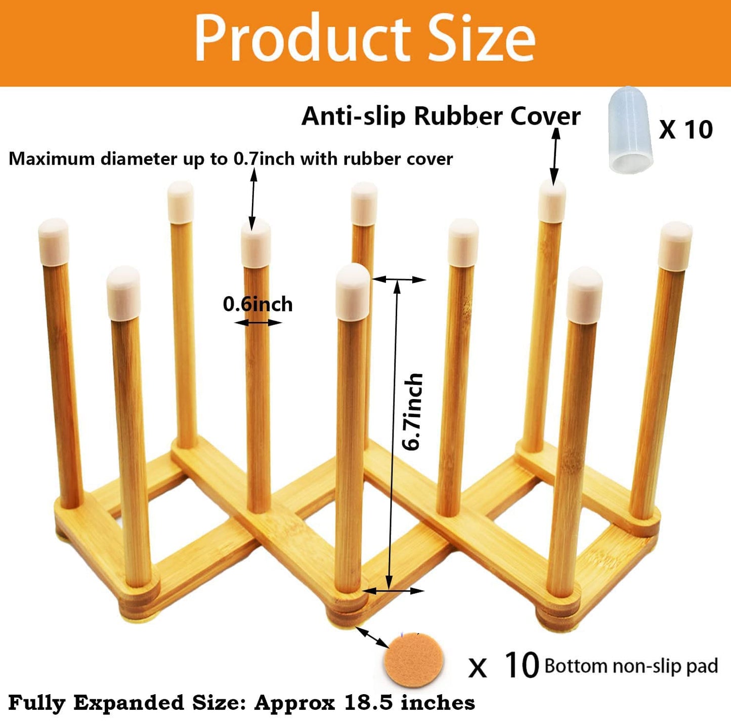 Cyauatt Bamboo Retractable Bottle Drying Rack Cup Dish Drying Racks,Sports Water Bottle and Mug Drainer Stand, Plastic Bag Dryer Rack and Multifunctional Drying Rack for Kitchen Countertop