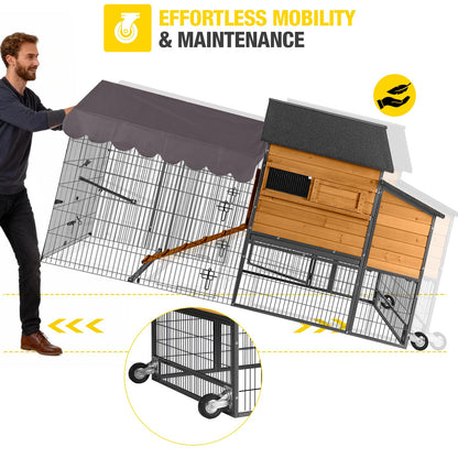 Large Chicken Coop for 4-6 Chickens, All-Steel Frame Hen House Poultry Cage with Waterproof Cover, Nesting Box & Metal Run