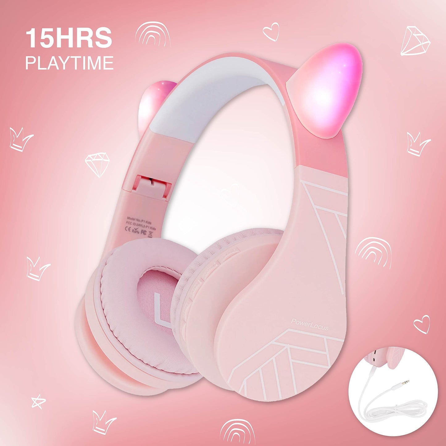 PowerLocus Bluetooth Headphones for Kids, Wireless Foldable Headphones Over Ear, Headphone with Microphone, 85DB Volume Limit, Wireless and Wired Headset with Micro SD, FM for Cellphones, Tablets, PC