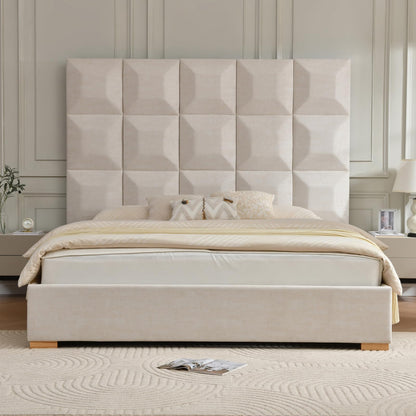 YUHUASHI King Size Bed Frame with 71.5-inch high headboard with Oversized Storage Drawers, Wood Slat Supports, no Springs Required (Beige, King (U.S. Standard))