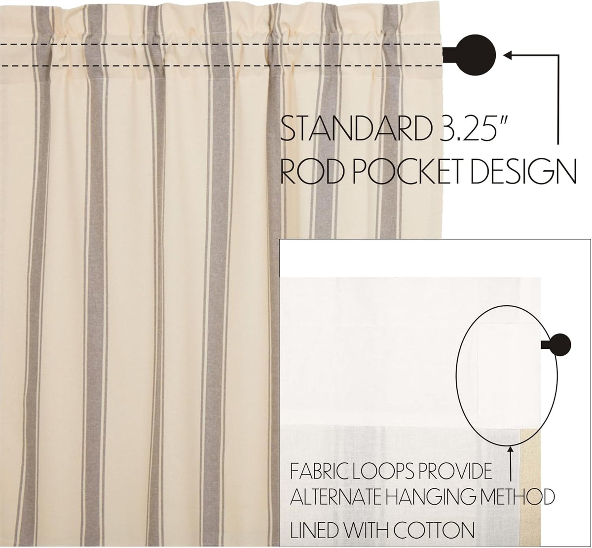 VHC Brands Grace Grain Sack Stripe Short Panel Set of 2, 63x37