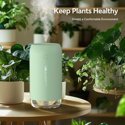 KQLKJ Portable Mini Humidifier, 350ml Small Cool Mist Humidifier for Plants, USB Personal Desktop Humidifier for Bedroom Car Office Travel with Auto Shut-Off & 2 Mist Modes (Green)