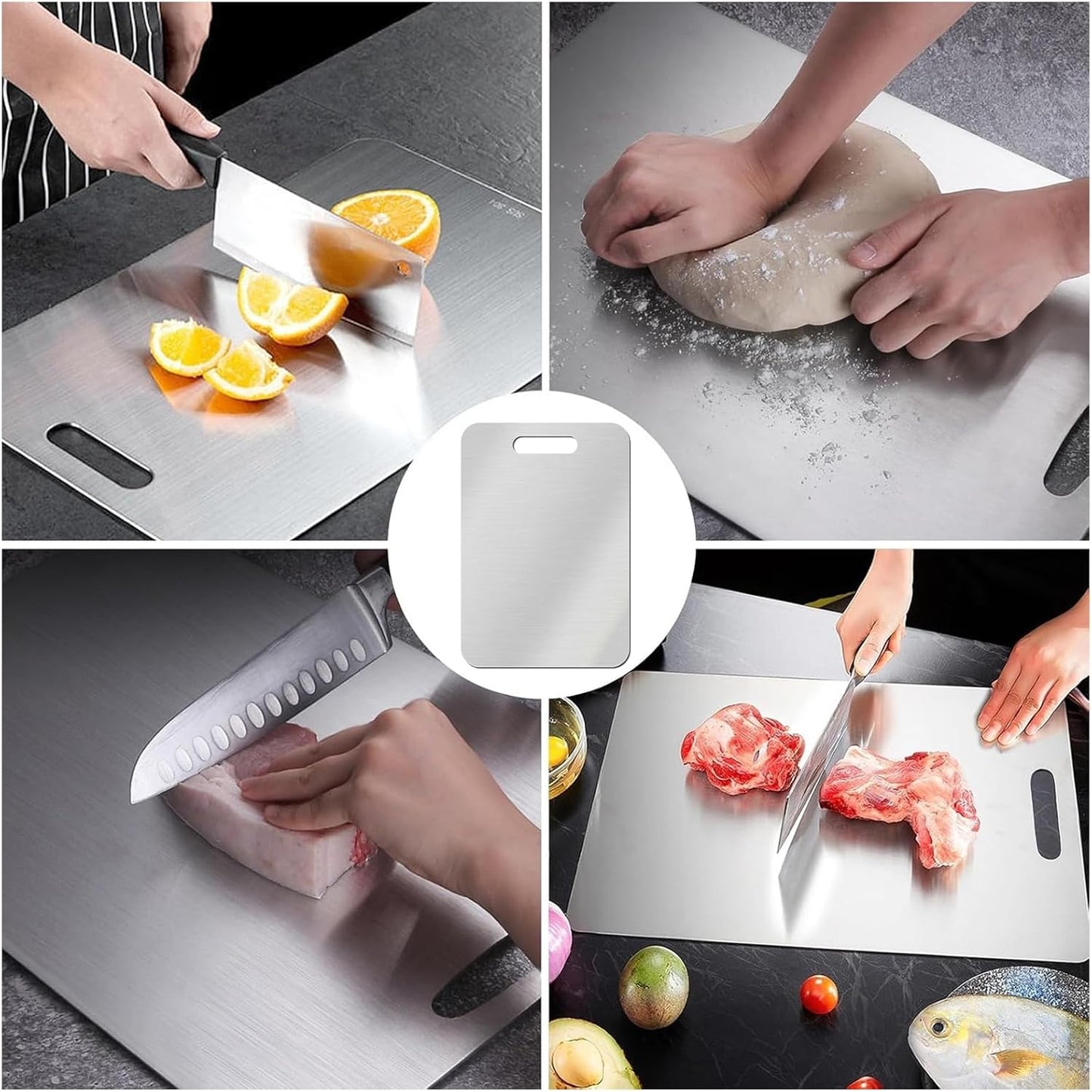 GETRIC (15.4 11 inch) Titanium Cutting Board, Stainless Steel Cutting Boards for Kitchen, Double Sided Food-Grade