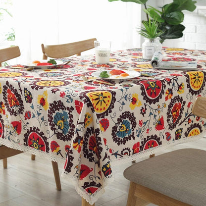 Aothpher Modern Boho Floral Jacquard Washable Tablecloths | 54x70 Inches with Lace
