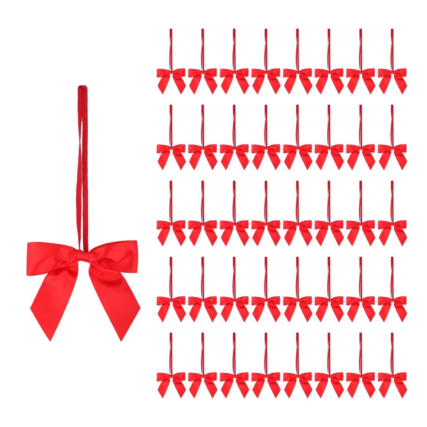 Meseey 50pcs 3 Inch Stretch Elastic Loops with Pre-Tied Red Ribbon Bows for Gift Wrapping,Baby Showers, Weddings, Christmas Boxes (3", Red)