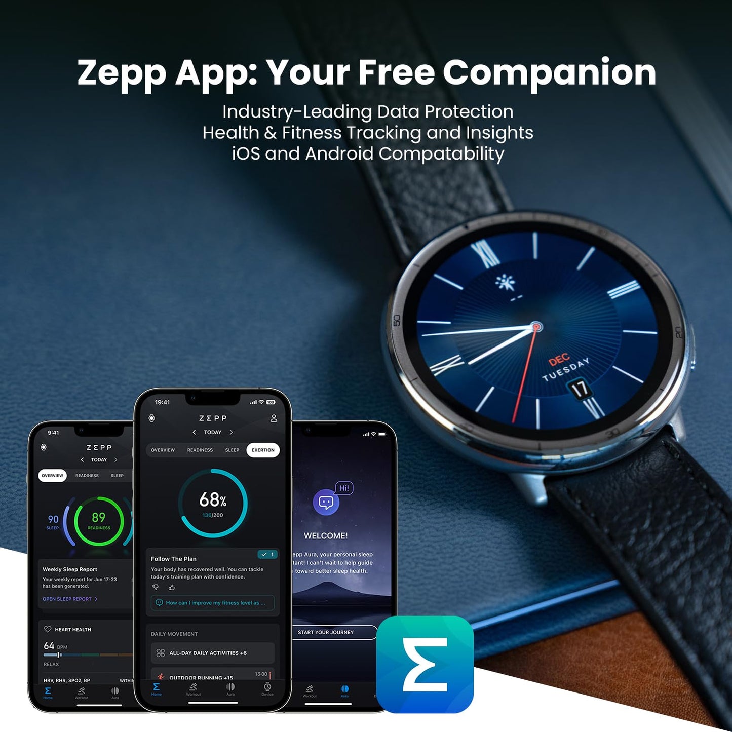 Amazfit Active 2 Premium Smart Watch Fitness Tracker (Round) for Android & iPhone, 10 Day Battery, Water Resistant, GPS Maps, Heart & Sleep Monitor, HYROX Mode, Sapphire Glass, Leather + Sport Strap