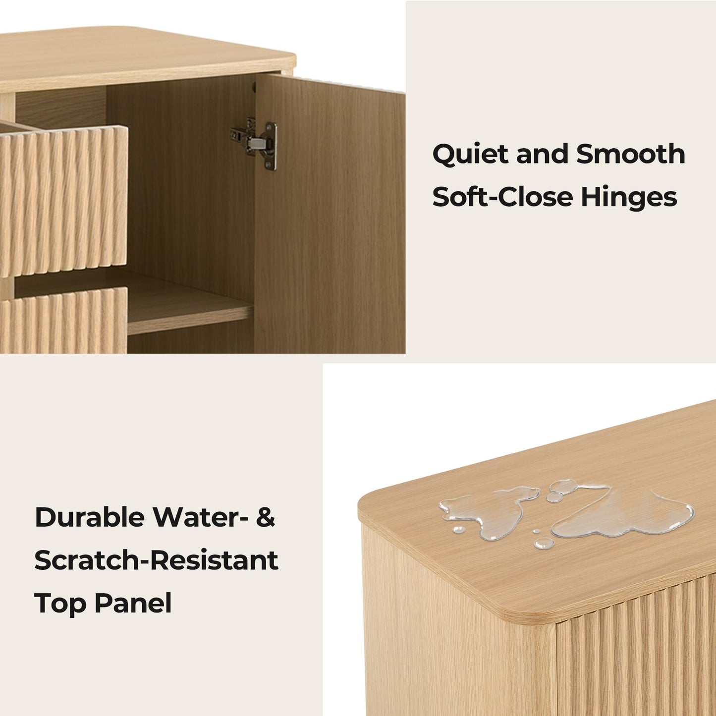 CHITA 62" Sideboard Buffet Cabinet with Storage, Fluted Cabinet with Drawers, Natural Oak