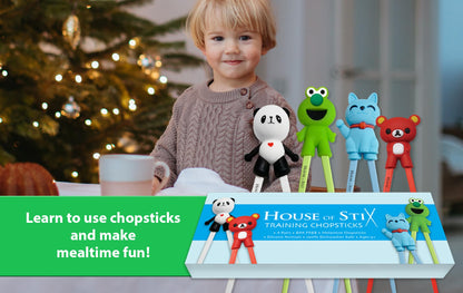 Kids Training Chopsticks for Toddlers, Kids and Adults with 4 Pairs of Removable Finger Helpers, Animal Design, BPA-Free, Dishwasher-Safe (Animals 4-Pack)