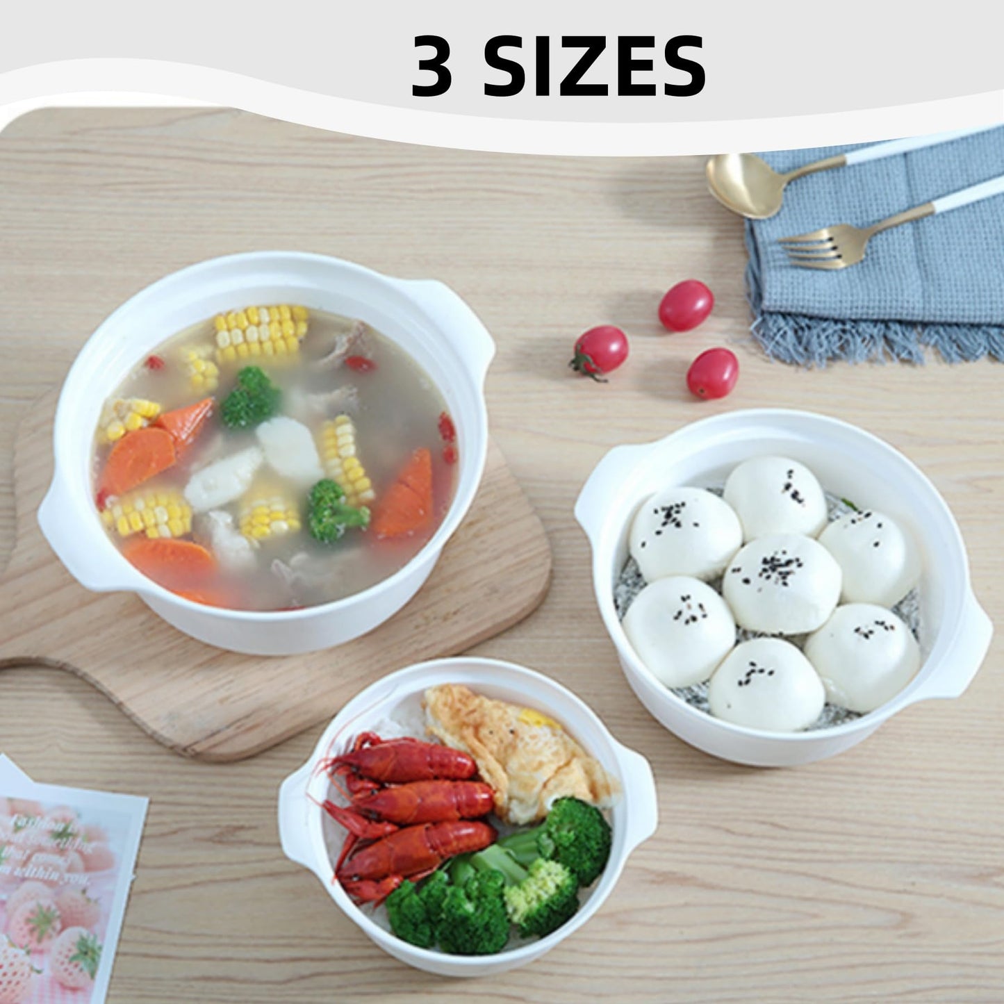 WRINGKIT 3 Pack Microwave Bowls with Lid, BPA-free Ramen Cooker Soup Containers with Steamer, Mixing Serving Bowls Food Storage Cookware for Kitchen, Office, College Dorm