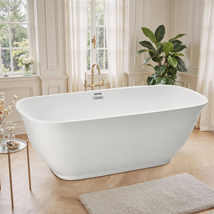 VEVOR Acrylic Freestanding Bathtub, 67 Inch Contemporary Soaking White Tub with Polished Chrome Overflow and Drain, Elegant Oval Shape Stand Alone Soaker Tub for Modern Bathroom or Remodel Projects