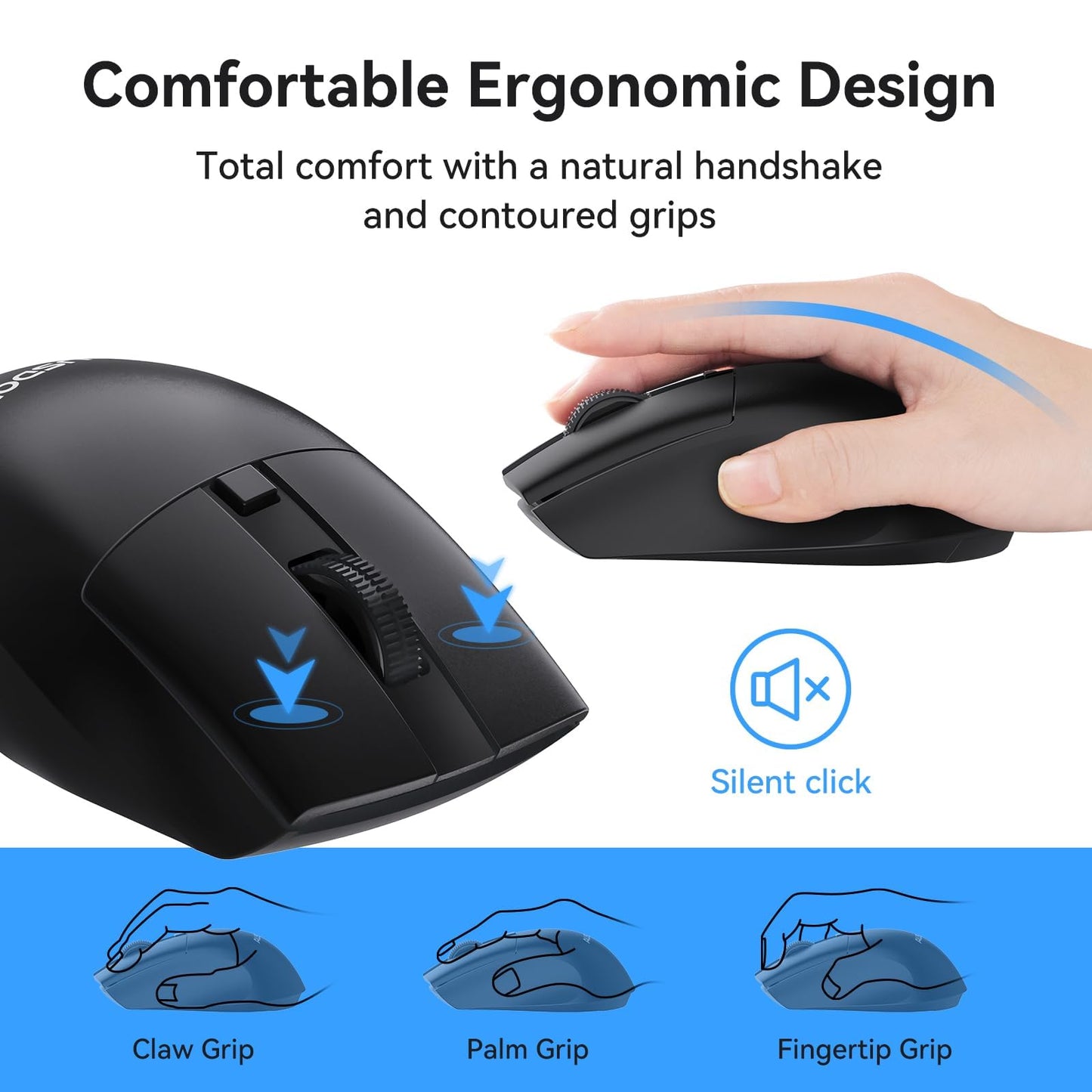 AUSDOM Wireless Mouse for Laptop - Computer Mouse with 2.4G USB Mini Receiver, 1600 DPI Optical Tracking, Cordless Portable Computer Mice for PC, Mac, Notebook, Black