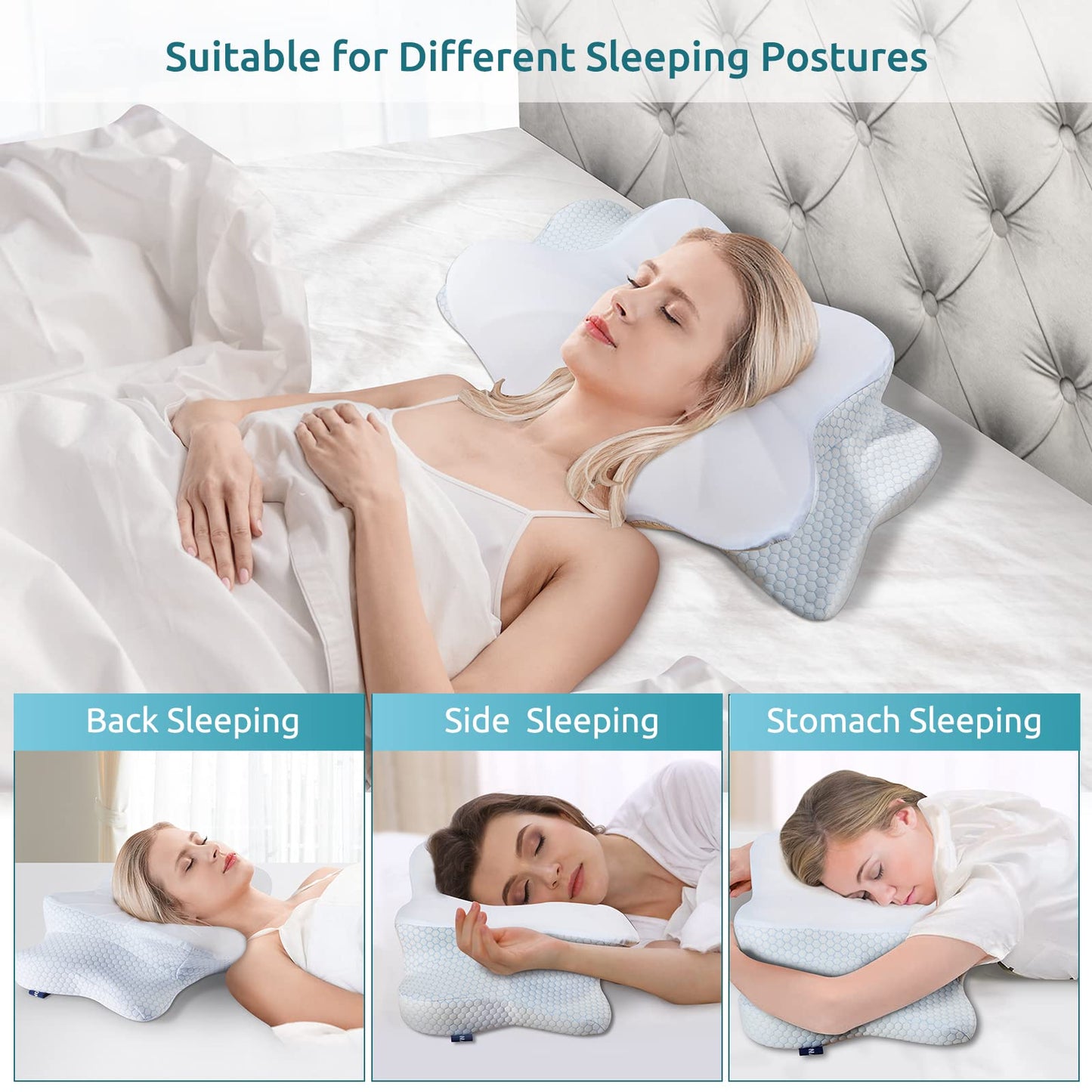 DONAMA Cervical Pillow for Neck and Shoulder,Contour Memory Foam Pillow,Ergonomic Neck Support Pillow for Side Back Stomach Sleepers with Pillowcase