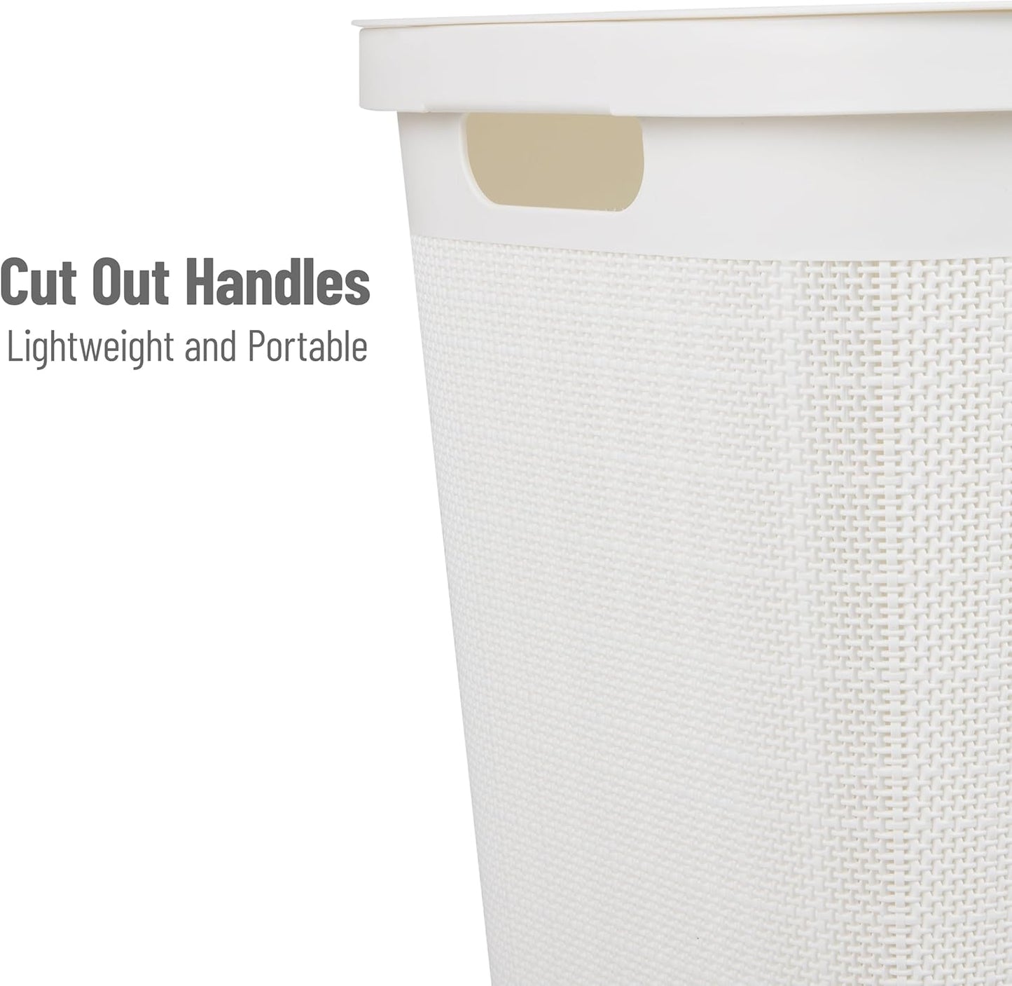 Mind Reader 60L Slim Laundry Hamper, Clothes Basket with Lid, Linen Design, Plastic, 18.25”L x 14.25”W x 23.5”H, White