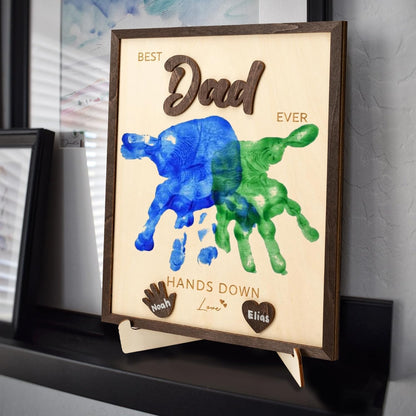 NELXI Best Dad Ever Handprint Gifts – Personalized Wooden Frame DIY Kit for Kids, Father’s Day Crafts, Custom Family Keepsake from Children, Unique Present for Dad, Grandpa, Rustic Home Decor
