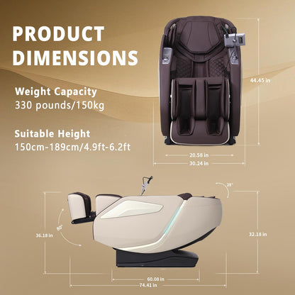 HealthRelife 4D Massage Chair Full Body Zero Gravity Recliner - 55“ SL-Track,15 Auto Modes,11 Massage Technique,40 Airbags Massage,with Yoga Stretch,APP Control,Shiatsu Foot Massage(Coffee)