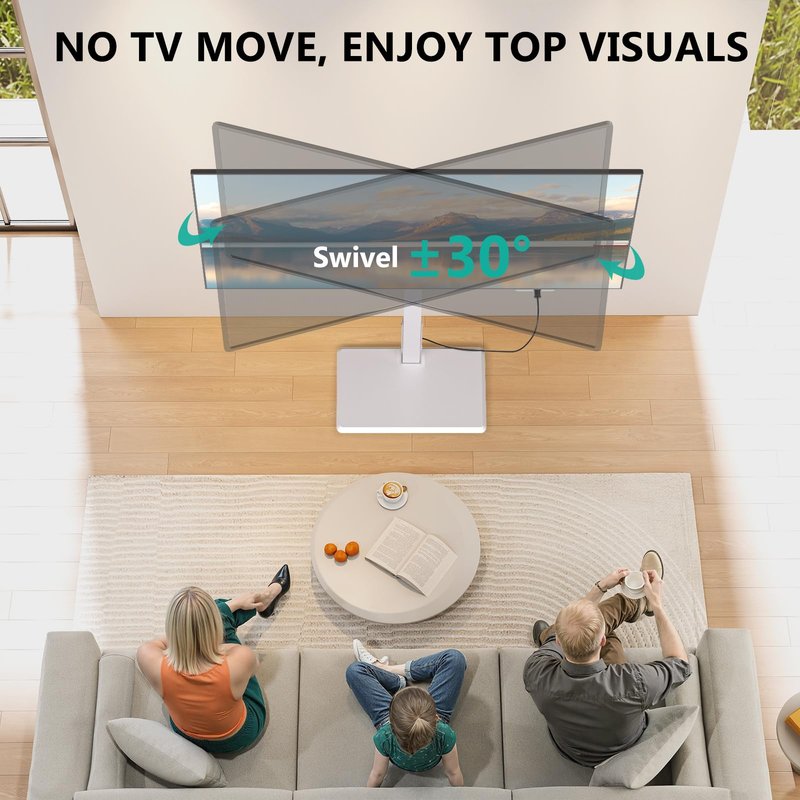 WALI Floor TV Stand with Power Outlet, Tall TV Stand Mount for 32-75 inch TVs up to 110 lbs, Swivel and Height Adjustable TV Stands with Wood Base for Bedroom, Office(TVDVD-7PW), White