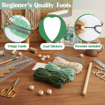 Ewparts Macrame Leaf Wall Hanging Kit – 3mm Cord with Fringe Comb, Threader & Leaf Template,Include Step-by-Step Instructions, Complete DIY Wall Decor Set for Beginners, Boho Craft Kit for Adults
