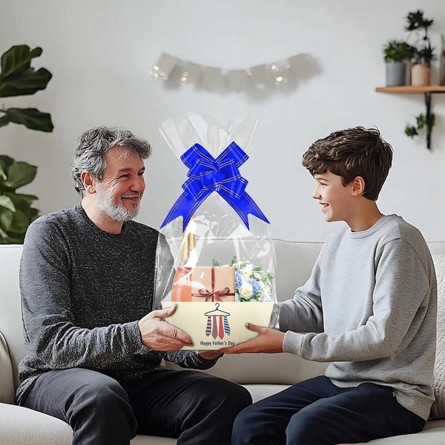 ysmile 12 Pack Fathers Day Empty Gift Basket Kit with Cellophane Bag Ribbon Bow DIY Gifts to Fill in Bulk for Dad, Grandpa, Husband