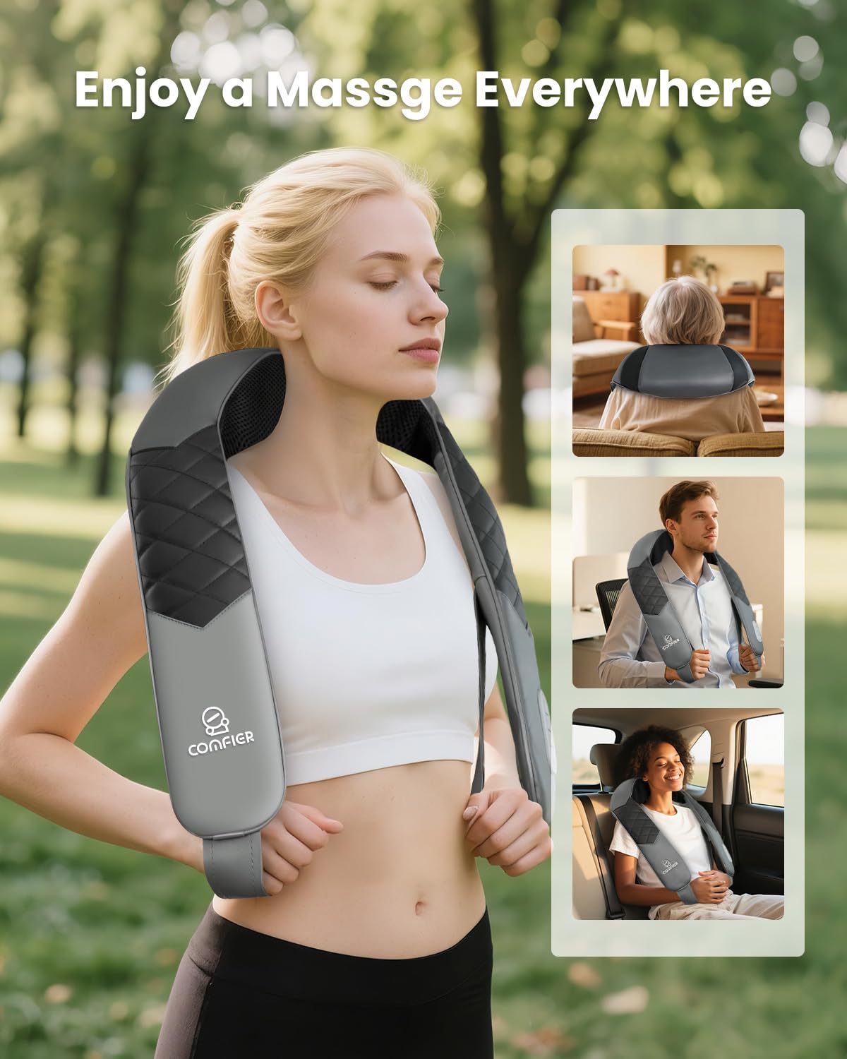 COMFIER Shiatsu Neck and Shoulder Massager,Gifts for Mom Dad,Deep Kneading Massage Pillow with Heat, Back Massager, Pillow Massage, Black