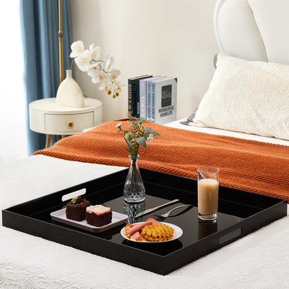 18×18 inches Oversized Black Acrylic Ottoman Tray Extra Large Decorative Tray Spill-Proof Serving Trays with Handles King-Size Safe Edge Organizer for Coffee Table Countertop Breakfast