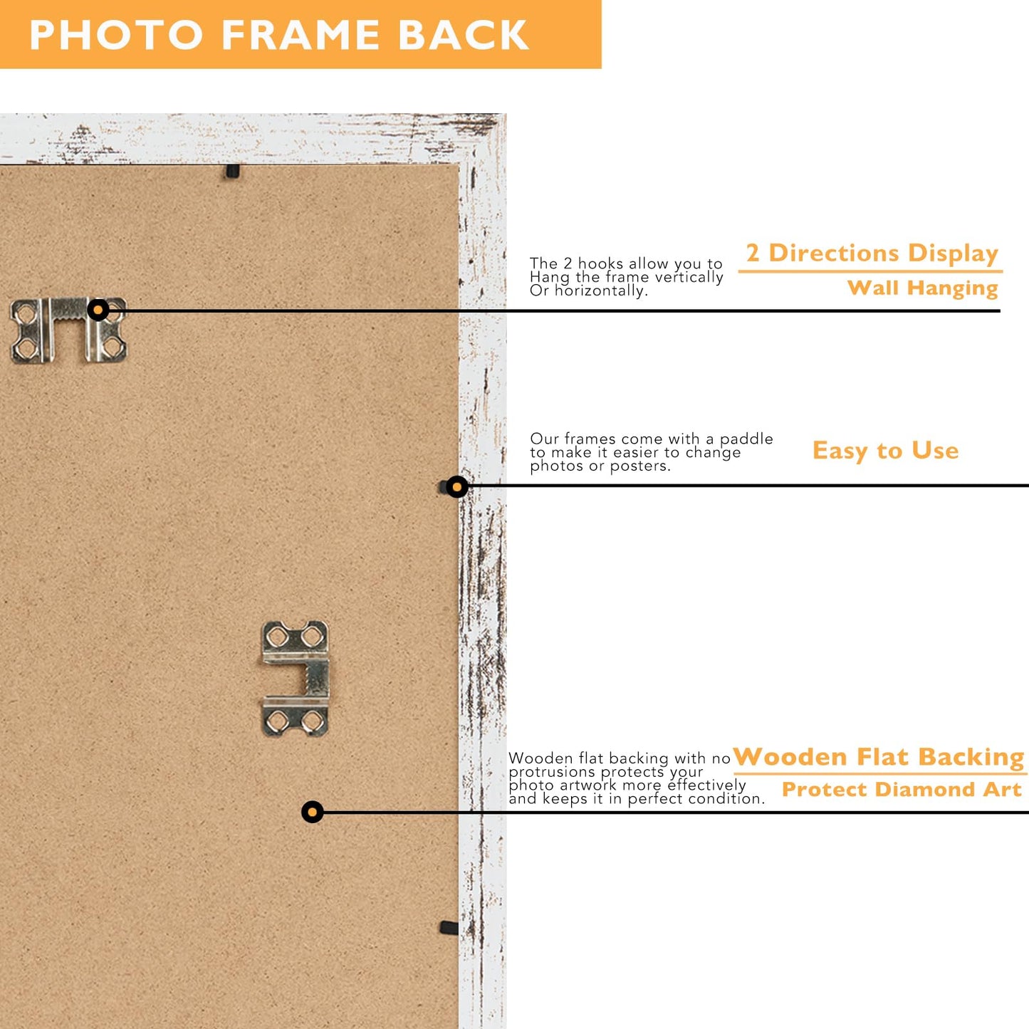 12x16 Frame Rustic White with 10x14 Mat, for 30 x 40cm Diamond Art Painting, Display Photo 10 x 14 with Mat or 12 x 16 without Mat, Wood 12 by 16 Picture Frame for Wall Hanging, Rustic White, 1 Pack
