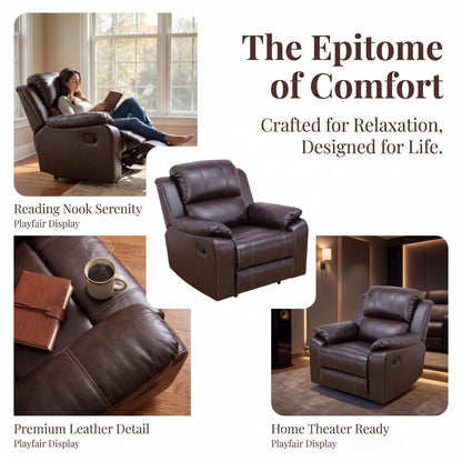 Trygoal Single Leather Manual Recliner Chair, Oversized Lazy Boy Recliner with Home Theater Seating, Breathable Living Room Reclining Chair for Adults Reading, Gaming, Relax, Brown