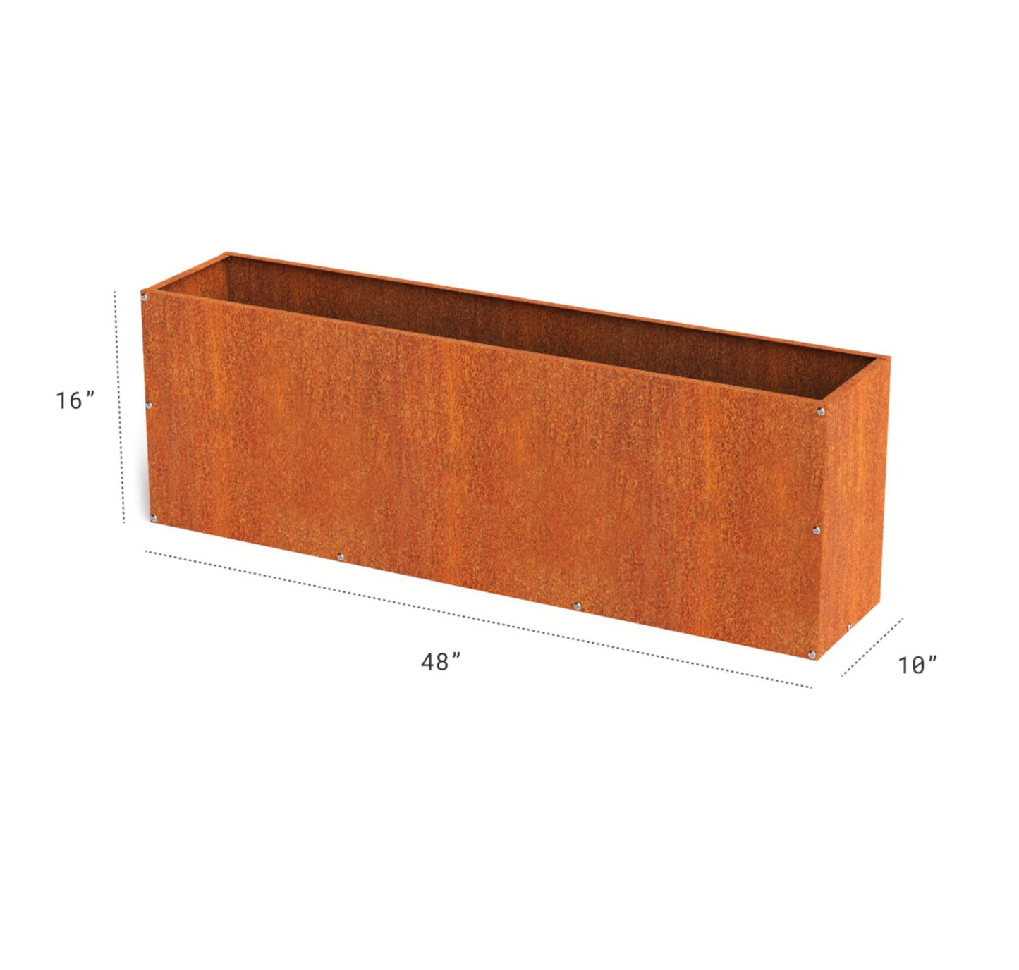 DIY CARTEL Corten Steel Rectangular Outdoor Planter Box, Rustic & Modern Farmhouse Design, Large Raised Metal Garden Bed for Commercial & Residential Use (48in x 10in x 16in)