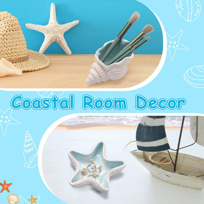 Jewelry Dish Tray For Coastal Beach Room Decor,Cute Ceramic Ring Holder Gift For Women Sister Mom Friend ,Decorative Trinket Jewelry Organizer Tray For Rings Earrings Necklaces ets (Blue starfish)