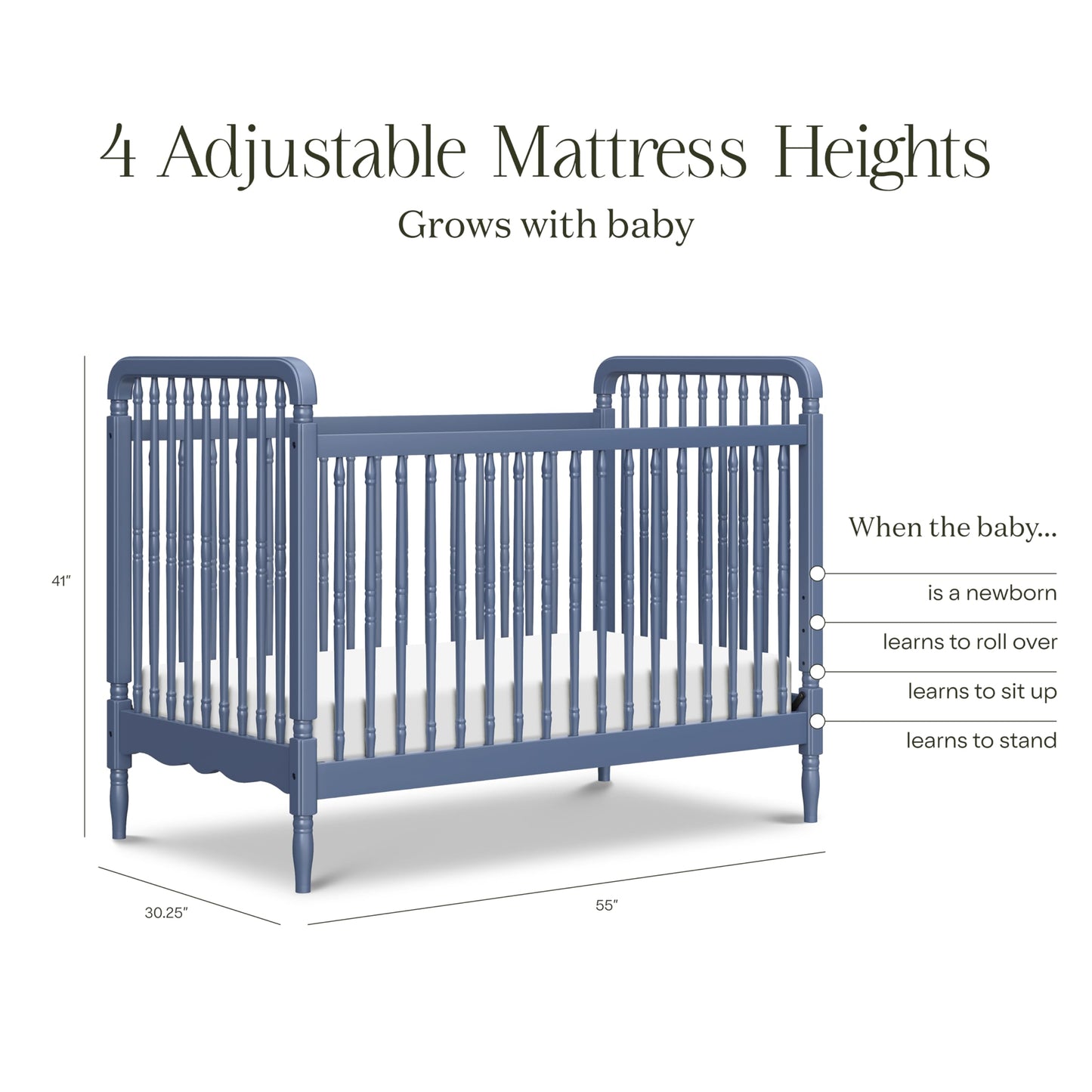 Namesake Liberty 3-in-1 Convertible Baby Crib - Greengurad Gold Certified - Wooden Convertible Baby Crib to Toddler Bed, Daybed - Durable & Easy to Assemble, 4 Adjustable Mattress Heights - Cove Blue