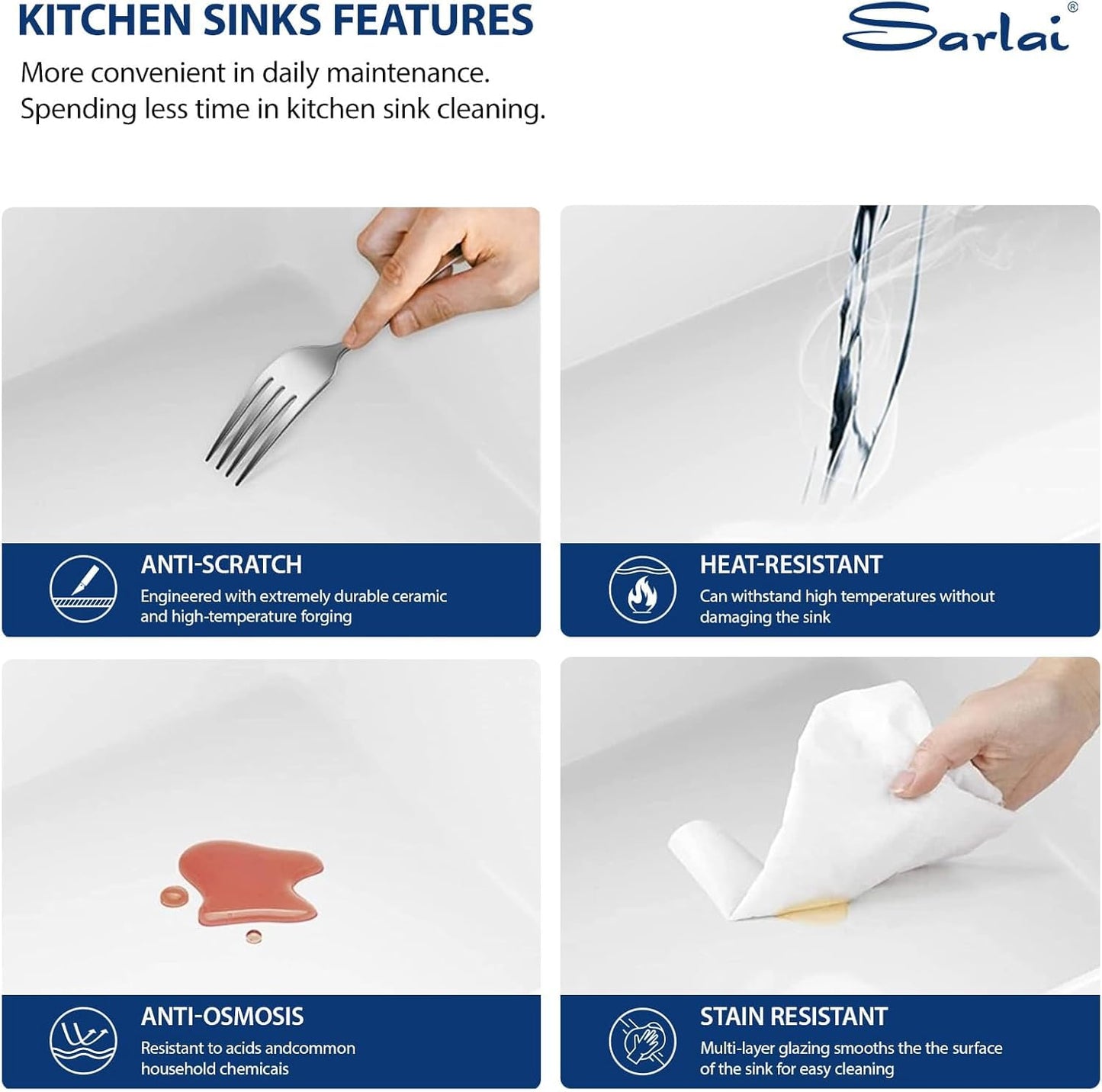 Sarlai White Farmhouse Sink - 33 Inch Farm Kitchen Sink Undermount Workstation Apron Front Reversible Ceramic Fireclay Single Bowl Farmer Sinks Basin 33 x 20 Inch With Gold Accessories