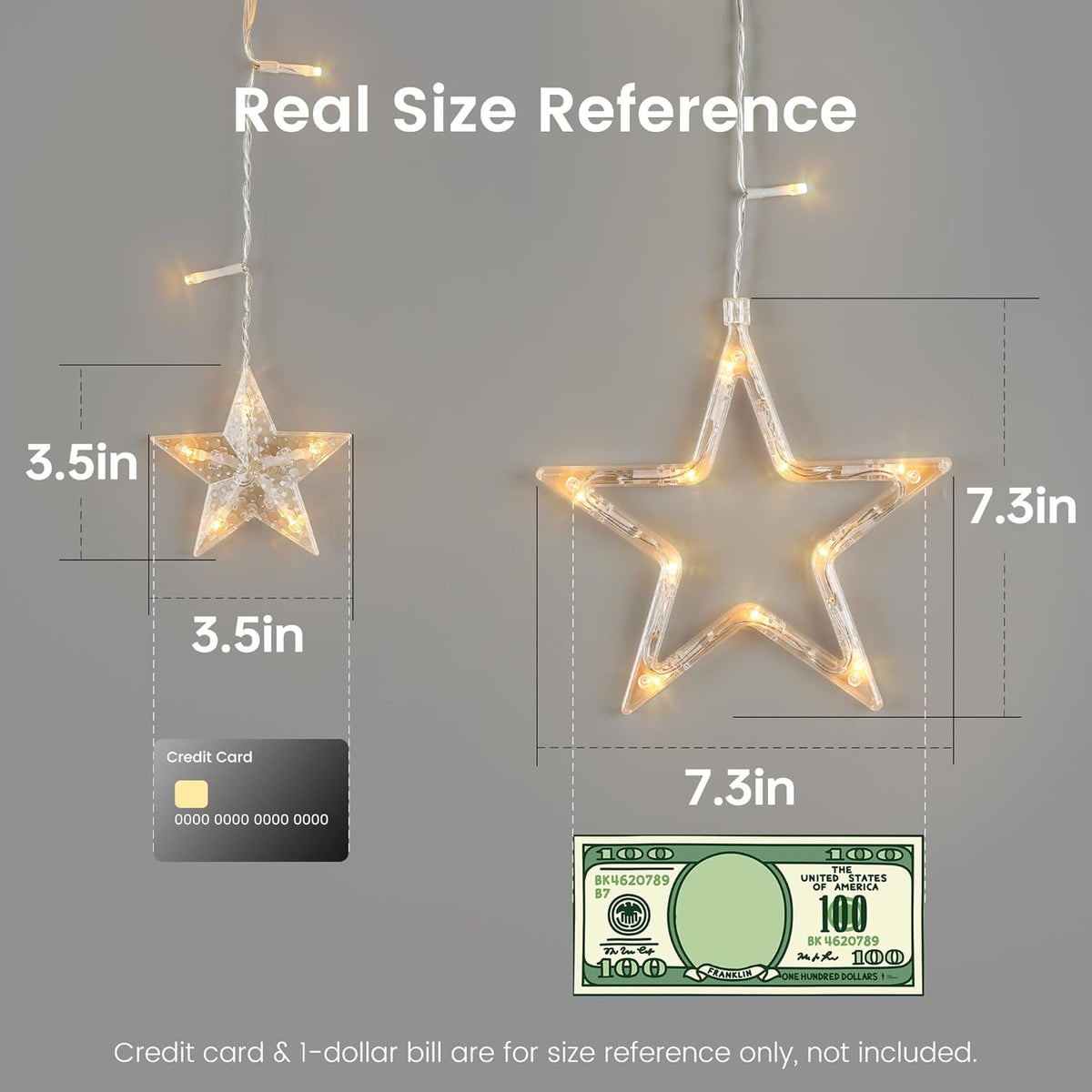 126L 8.2FT 8 Warm White Star Icicle Lights, Clear Curtain Fairy String with Connectable, Timer Modes Memory, Waterproof