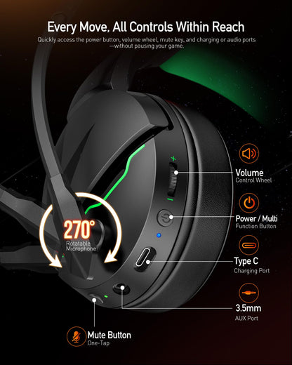acer Wireless Gaming Headset, PS5 Headset with 2.4GHz for Ps5, Ps4, PC, Switch, Bluetooth 5.3 + 100Hrs Gaming Headphones with Noise Canceling Mic for Laptop, Mobile, Mac, 50mm Drivers (Green)